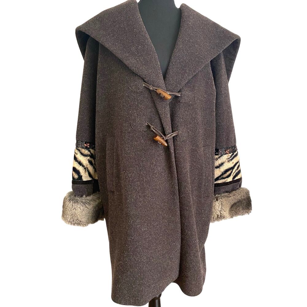 Vintage Didier Parakian designer Unique Brown hooded Lambswool‎ Mohair Coat